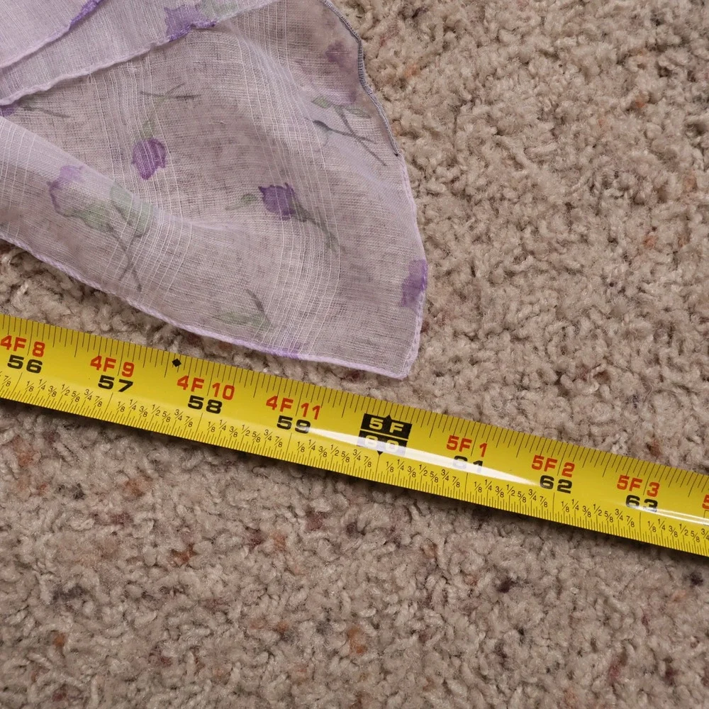 Vintage Sheer Lavender Floral Scarf Purple Flower Print Lightweight Wrap 60in